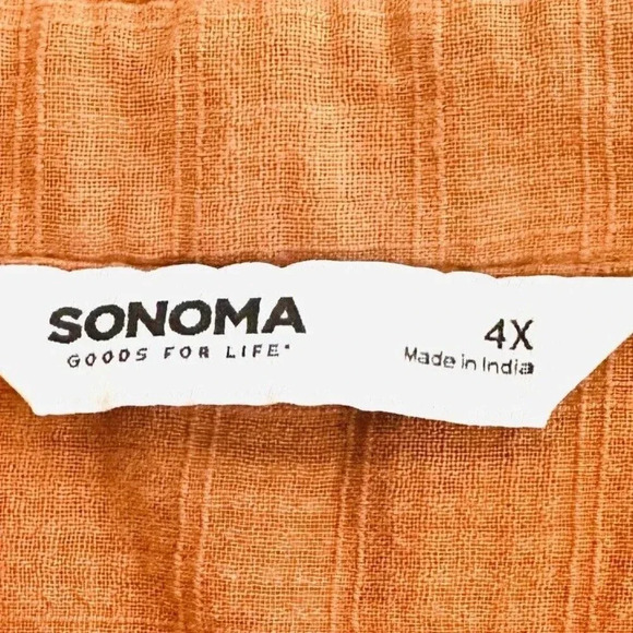 NWT SONOMA Women Short Sleeve Pullover Button Down Cotton Brown Shirt Size 4X - Picture 10 of 12